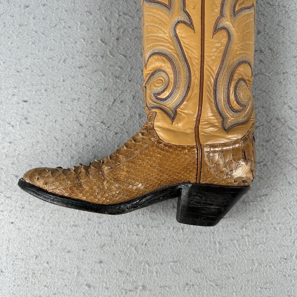 Vintage Larry Mahan Python Skin Cowgirl Boots Women 6.5B Brown Leather Western - Picture 6 of 16